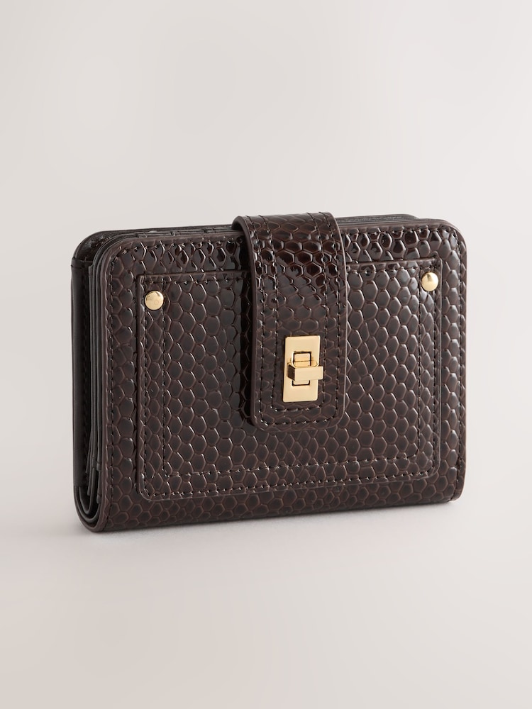 Tan/Brown Croc Effect Zip Around Purse - Image 1 of 5
