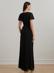 Lauren Ralph Lauren Farrysh V-Neck Belted Shifron Black Gown Dress - Image 2 of 8