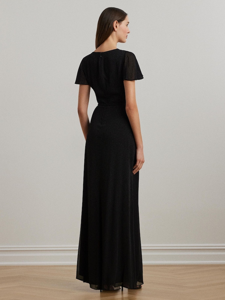 Lauren Ralph Lauren Farrysh V-Neck Belted Shifron Black Gown Dress - Image 2 of 8