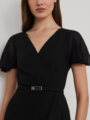 Lauren Ralph Lauren Farrysh V-Neck Belted Shifron Black Gown Dress - Image 4 of 8