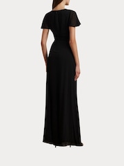 Lauren Ralph Lauren Farrysh V-Neck Belted Shifron Black Gown Dress - Image 6 of 8
