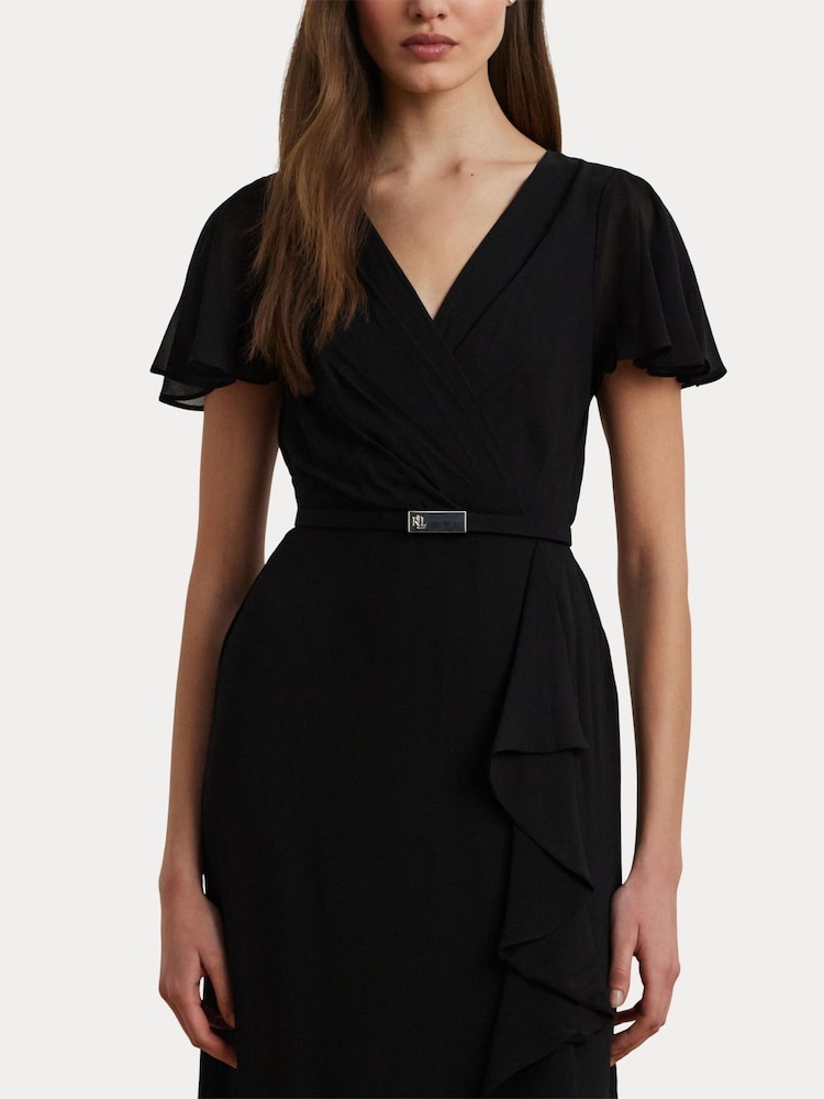 Buy Lauren Ralph Lauren Black Farrysh V-Neck Belted Chiffon Gown Dress from  Next USA