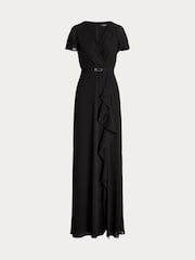 Lauren Ralph Lauren Farrysh V-Neck Belted Shifron Black Gown Dress - Image 8 of 8