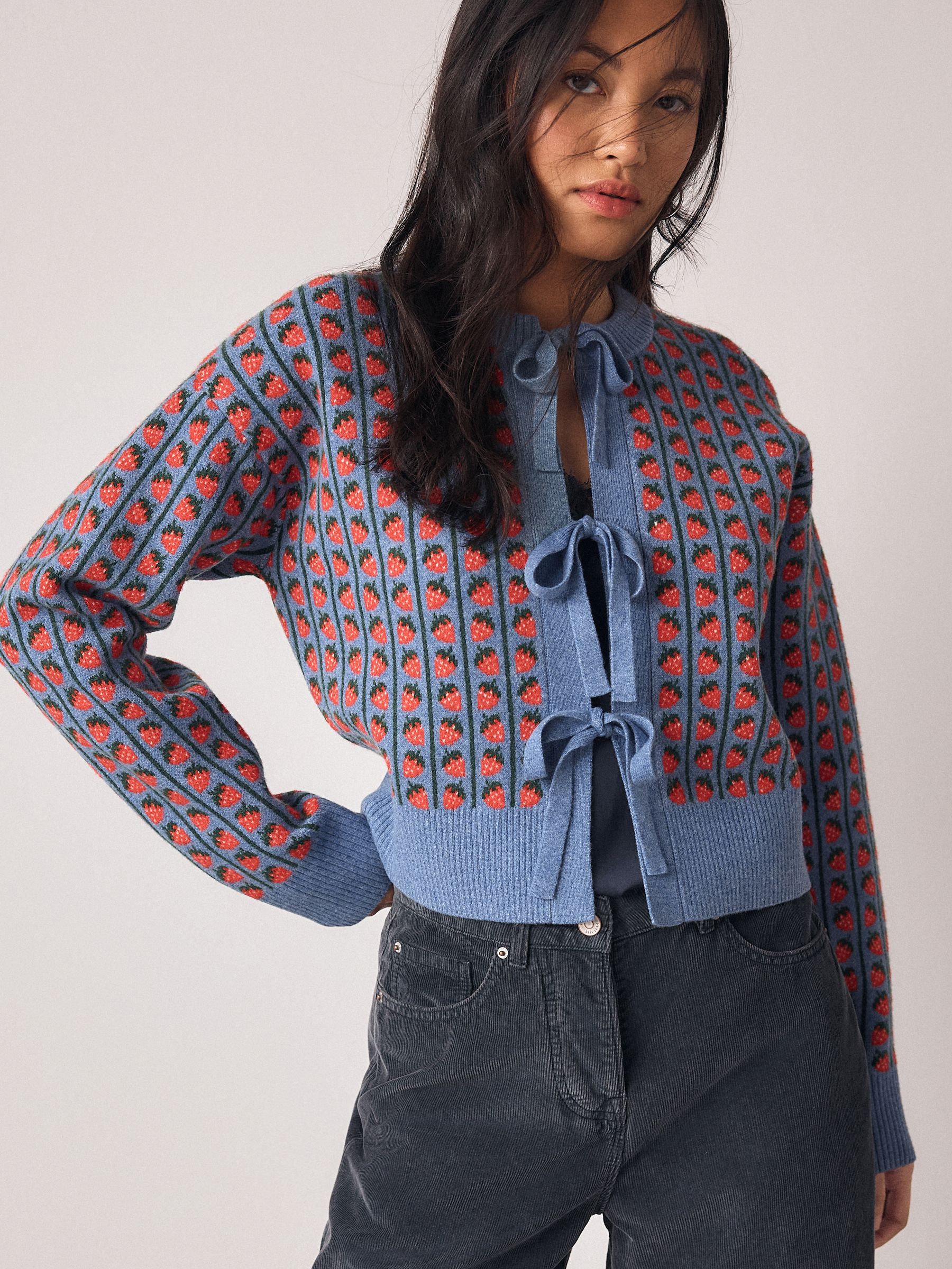 Buy Blue Strawberry Supersoft Tie Front Knitted Cardigan from Next USA