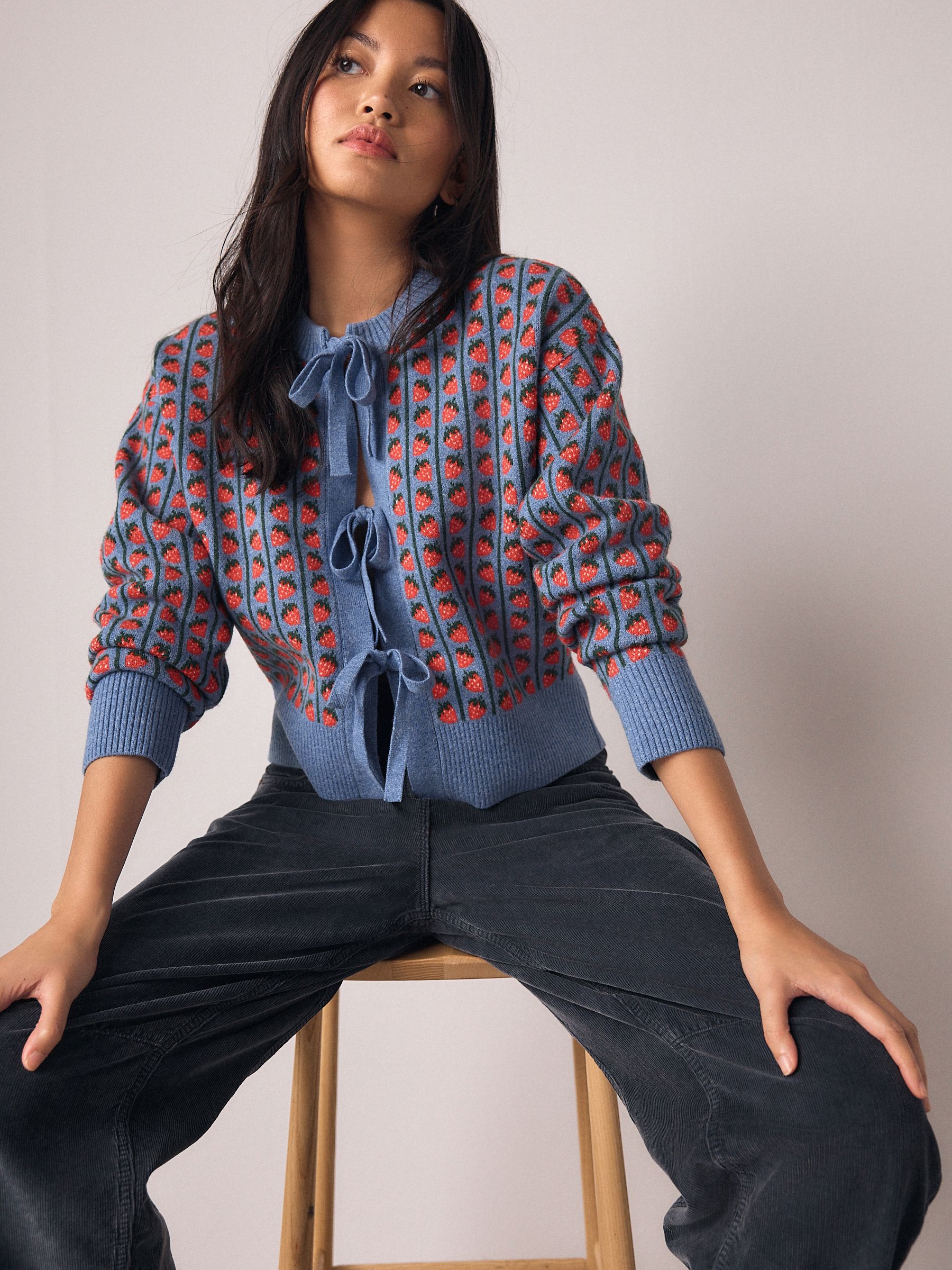 Buy Blue Strawberry Supersoft Tie Front Knitted Cardigan from Next