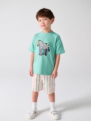 Paul Smith Junior Green Zebra T-Shirt and Striped Shorts Set - صورة 1 من 15