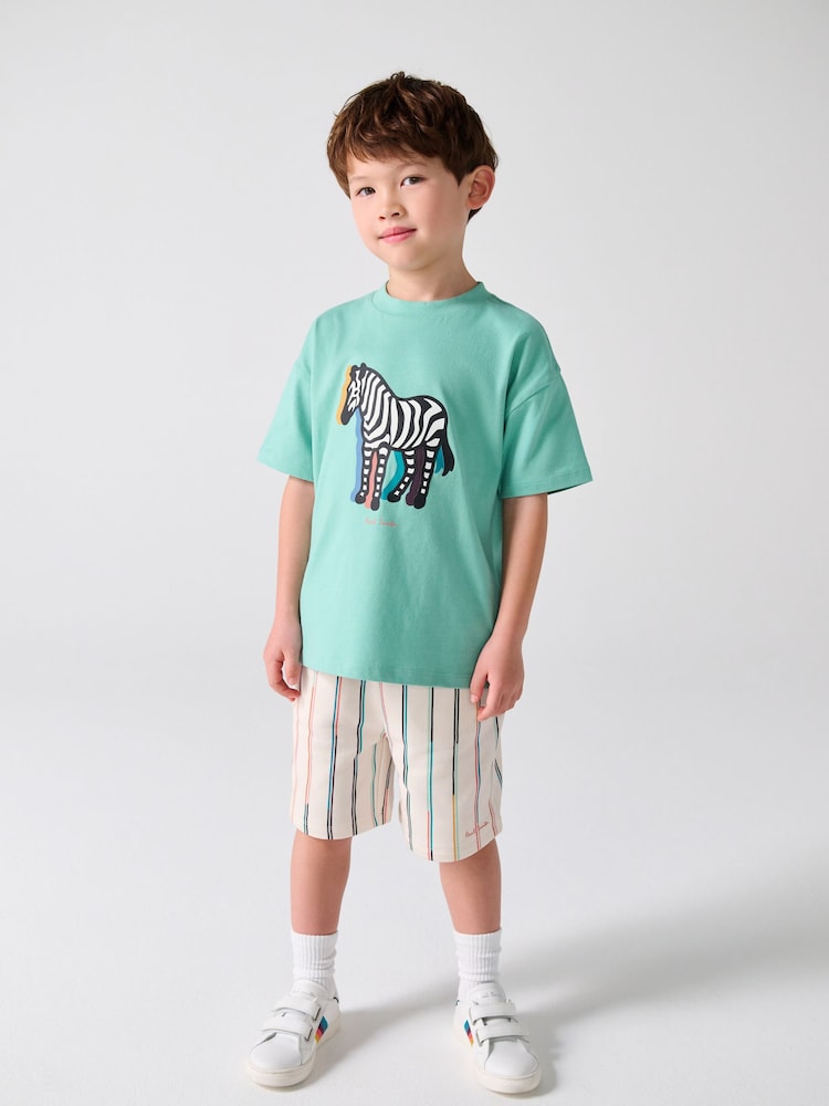 Paul Smith Junior Green Zebra T-Shirt and Striped Shorts Set - صورة 1 من 15 Paul Smith Junior Green Zebra T-Shirt and Striped Shorts Set - صورة 1 من 15