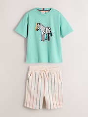 Paul Smith Junior Green Zebra T-Shirt and Striped Shorts Set - صورة 10 من 15