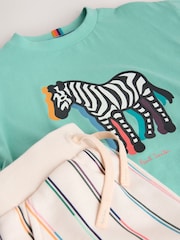 Paul Smith Junior Green Zebra T-Shirt and Striped Shorts Set - صورة 15 من 15