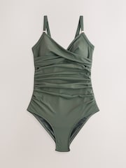 White Floral/Khaki Green/Black 3 Pack Tummy Control Swimsuit - Image 2 of 6