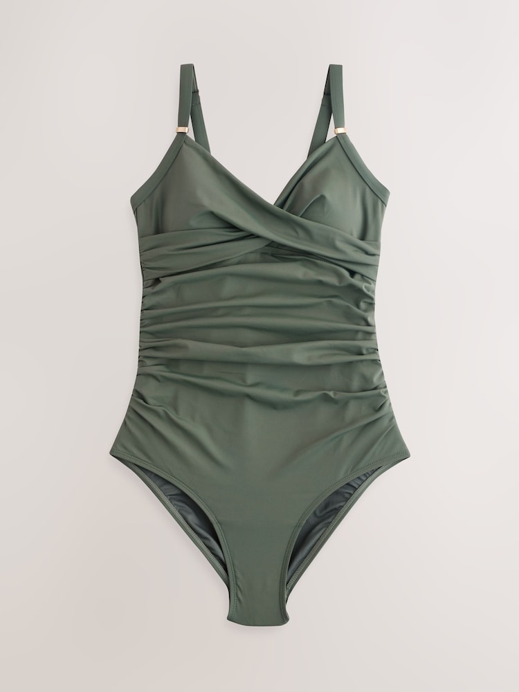 White Floral/Khaki Green/Black 3 Pack Tummy Control Swimsuit - Image 2 of 6