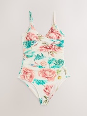 White Floral/Khaki Green/Black 3 Pack Tummy Control Swimsuit - Image 4 of 6