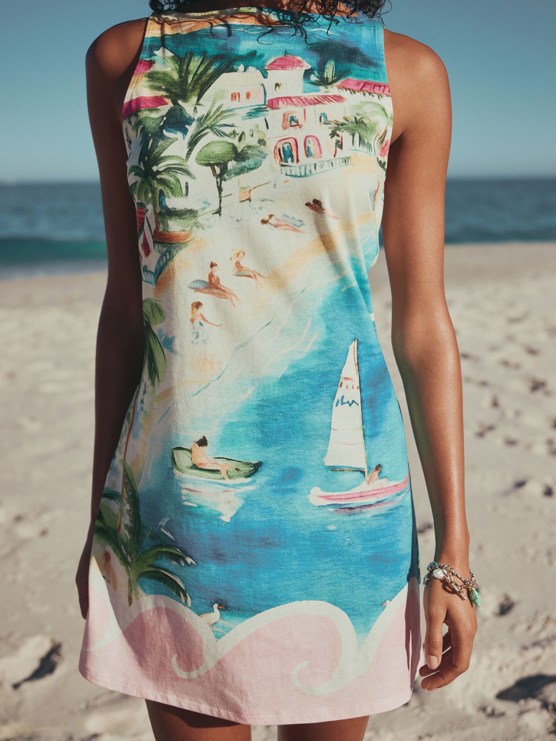 Buy Blue/Pink Scenic Print Jersey Shift Dress from Next USA