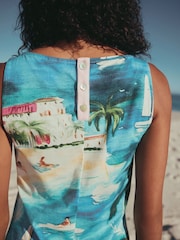 Blue/Pink Scenic Print Jersey Shift Dress - Image 5 of 8