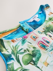 Blue/Pink Scenic Print Jersey Shift Dress - Image 7 of 8