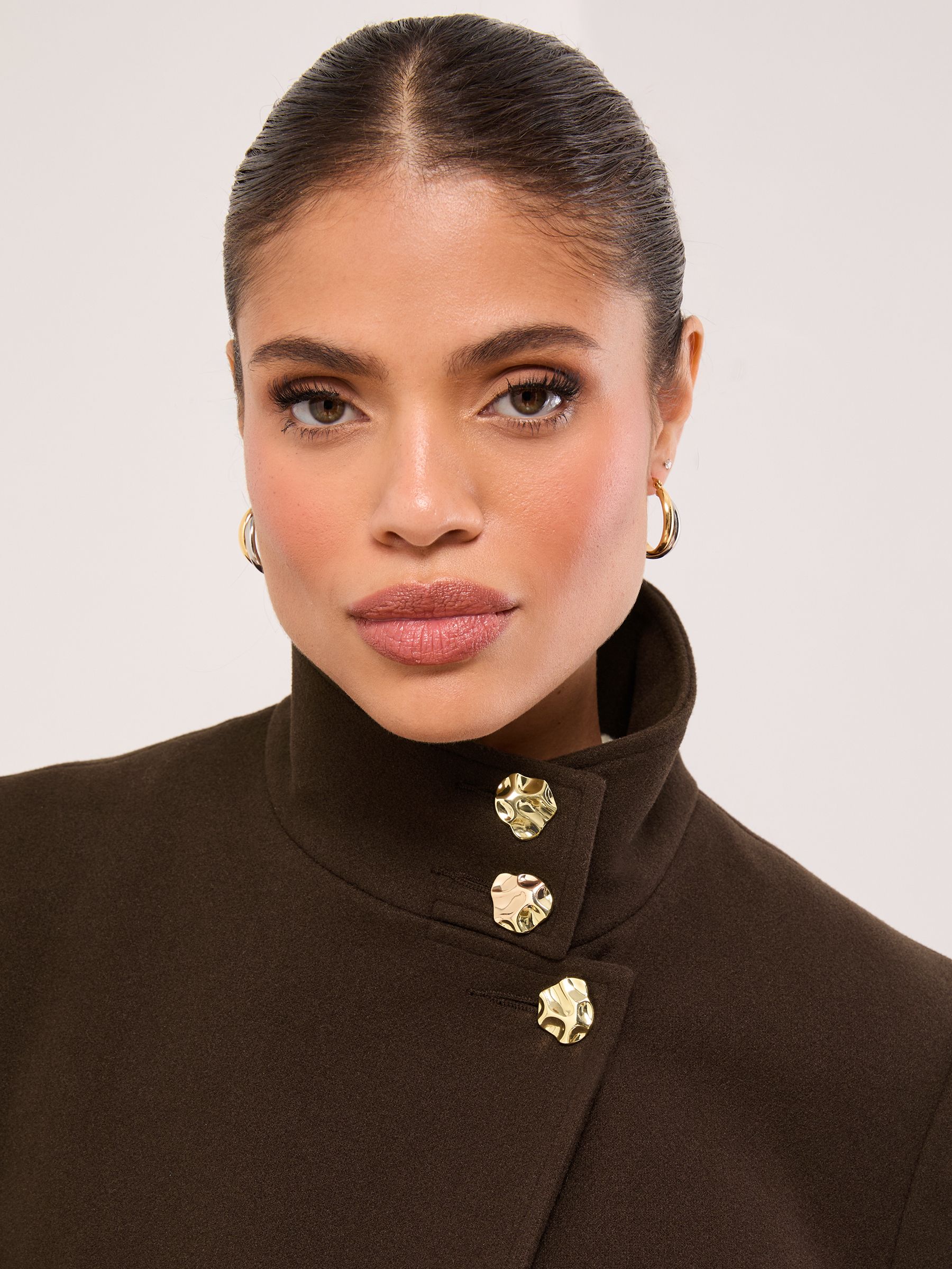 Buy Chocolate Brown - Lipsy Funnel Neck Mid Length Coat from Next