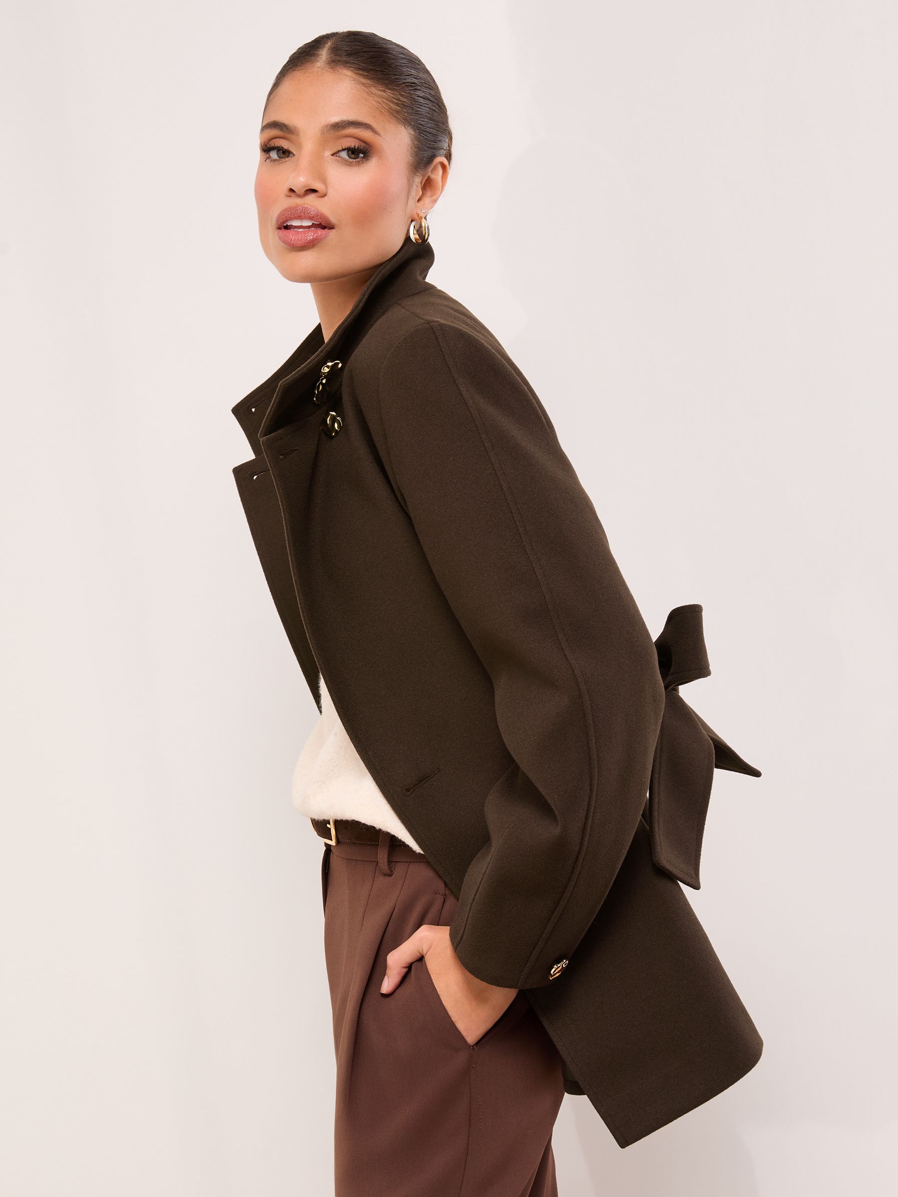 Buy Chocolate Brown - Lipsy Funnel Neck Mid Length Coat from Next