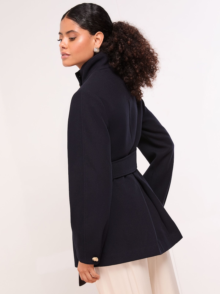Lipsy Black Petite Croc Effect Funnel Neck Belted Longline Coat - Image 4 of 4 Lipsy Black Petite Croc Effect Funnel Neck Belted Longline Coat - Image 4 of 4