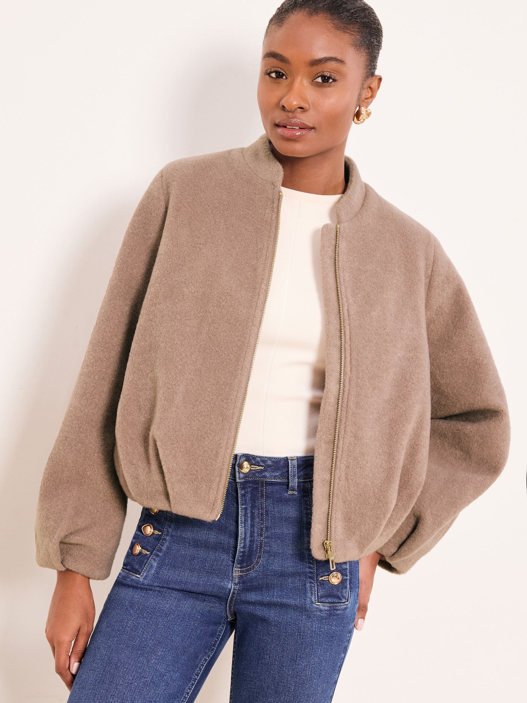 Buy Lipsy Neutral Collarless Bubble Hem Jacket from the Next UK