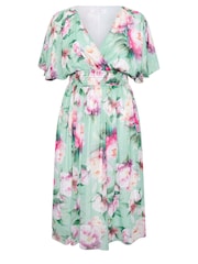 Yours Curve Green Metallic Shirred Waist Wrap Dress - Image 5 of 5