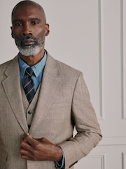 Neutral Signature Tailored Fit British Moons Merino Wool Linen Blend Check Suit Jacket - Image 1 of 12