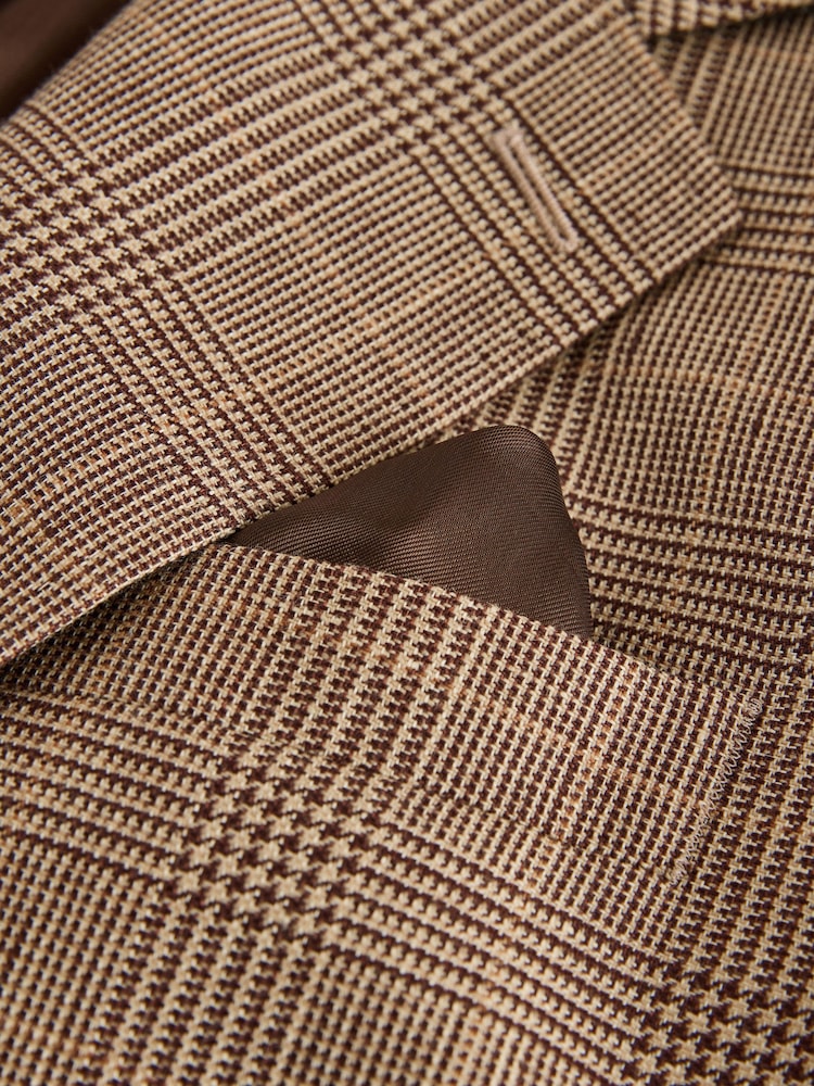 Neutral Signature Tailored Fit British Moons Merino Wool Linen Blend Check Suit Jacket - Image 12 of 12