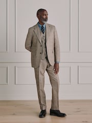 Neutral Signature Tailored Fit British Moons Merino Wool Linen Blend Check Suit Jacket - Image 3 of 12