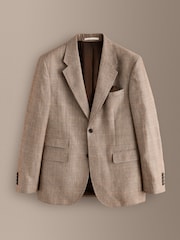 Neutral Signature Tailored Fit British Moons Merino Wool Linen Blend Check Suit Jacket - Image 7 of 12