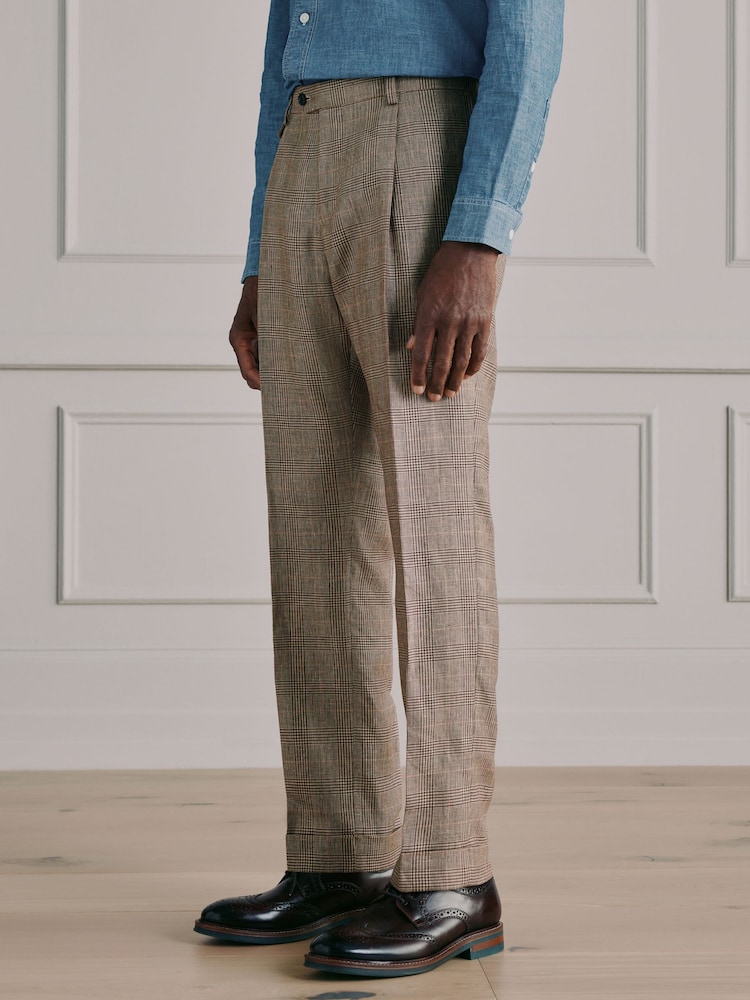 Neutral Signature Tailored Fit Moons Merino Wool Linen Blend Check Suit Trousers - Image 1 of 10