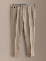 Neutral Signature Tailored Fit Moons Merino Wool Linen Blend Check Suit Trousers - Image 6 of 10