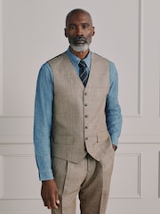 Neutral Signature Moons Merino Wool Linen Blend Check Suit Waistcoat - Image 1 of 6