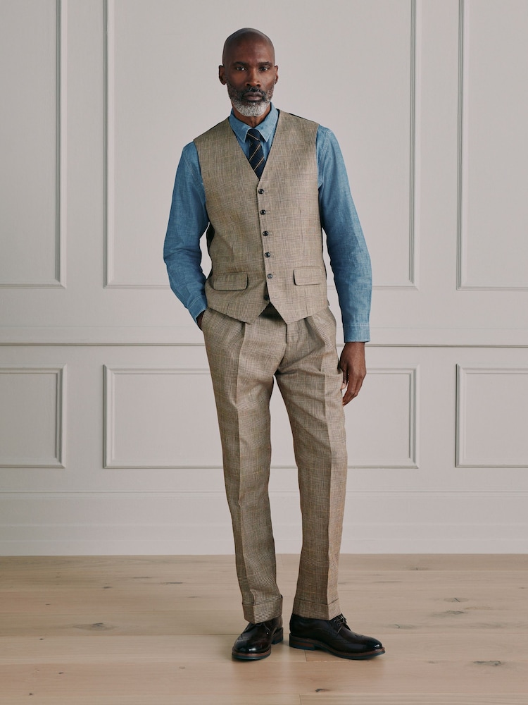 Neutral Signature Moons Merino Wool Linen Blend Check Suit Waistcoat - Image 2 of 6