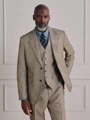Neutral Signature Moons Merino Wool Linen Blend Check Suit Waistcoat - Image 4 of 6