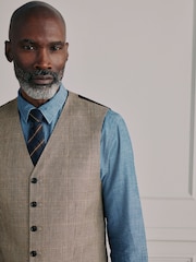 Neutral Signature Moons Merino Wool Linen Blend Check Suit Waistcoat - Image 5 of 6