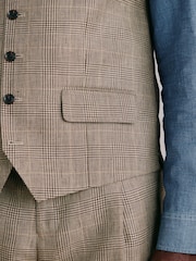 Neutral Signature Moons Merino Wool Linen Blend Check Suit Waistcoat - Image 6 of 6