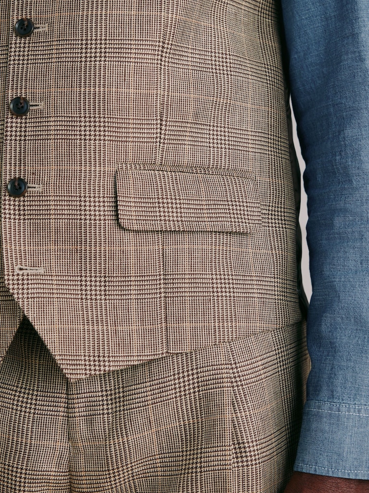 Neutral Signature Moons Merino Wool Linen Blend Check Suit Waistcoat - Image 6 of 6