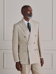 Stone Double Breasted Tailored Signature Italian Linen Suit Jacket - Image 4 of 13