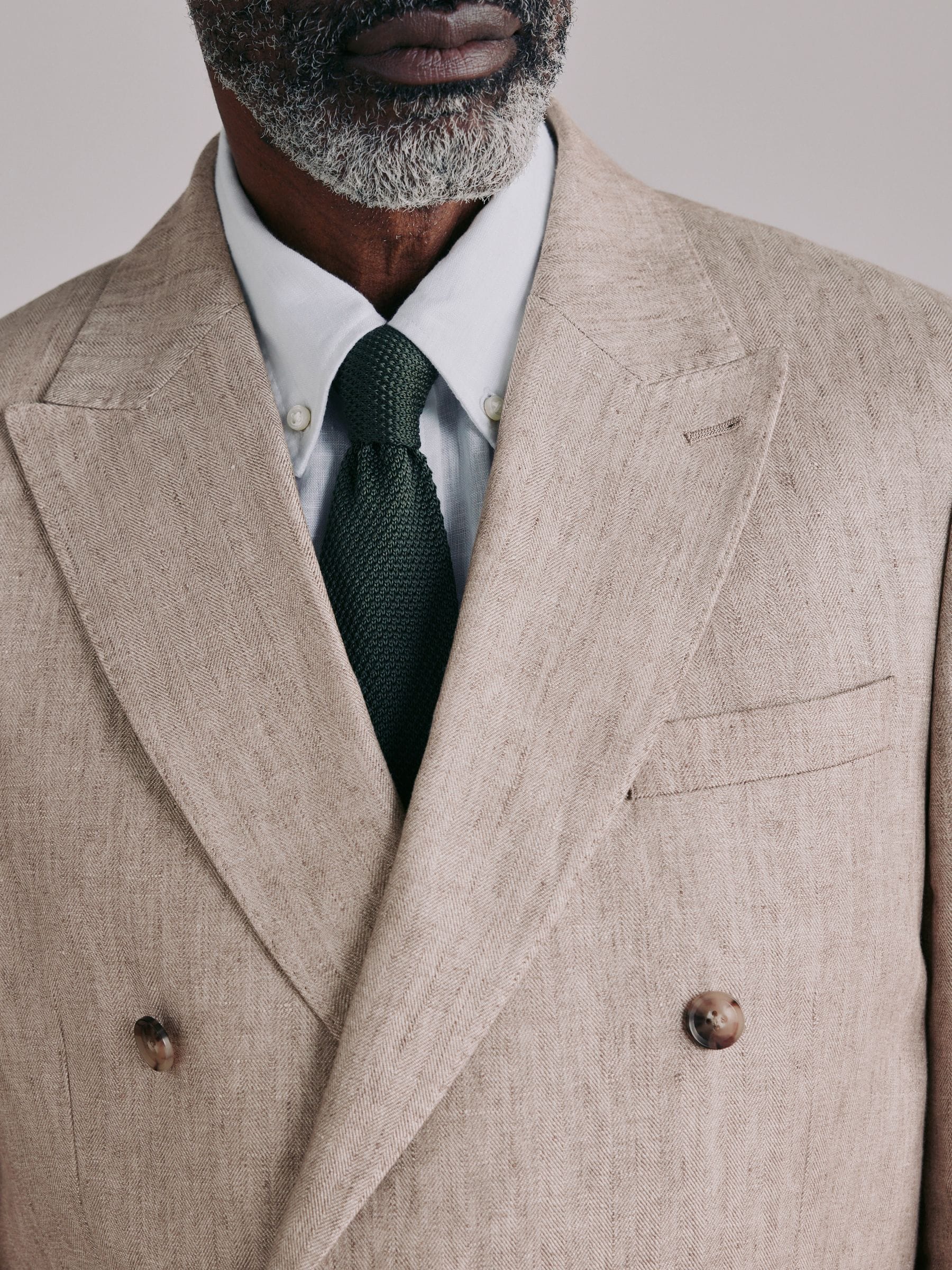 Buy Stone Tailored Fit Double Breasted Signature Italian Linen