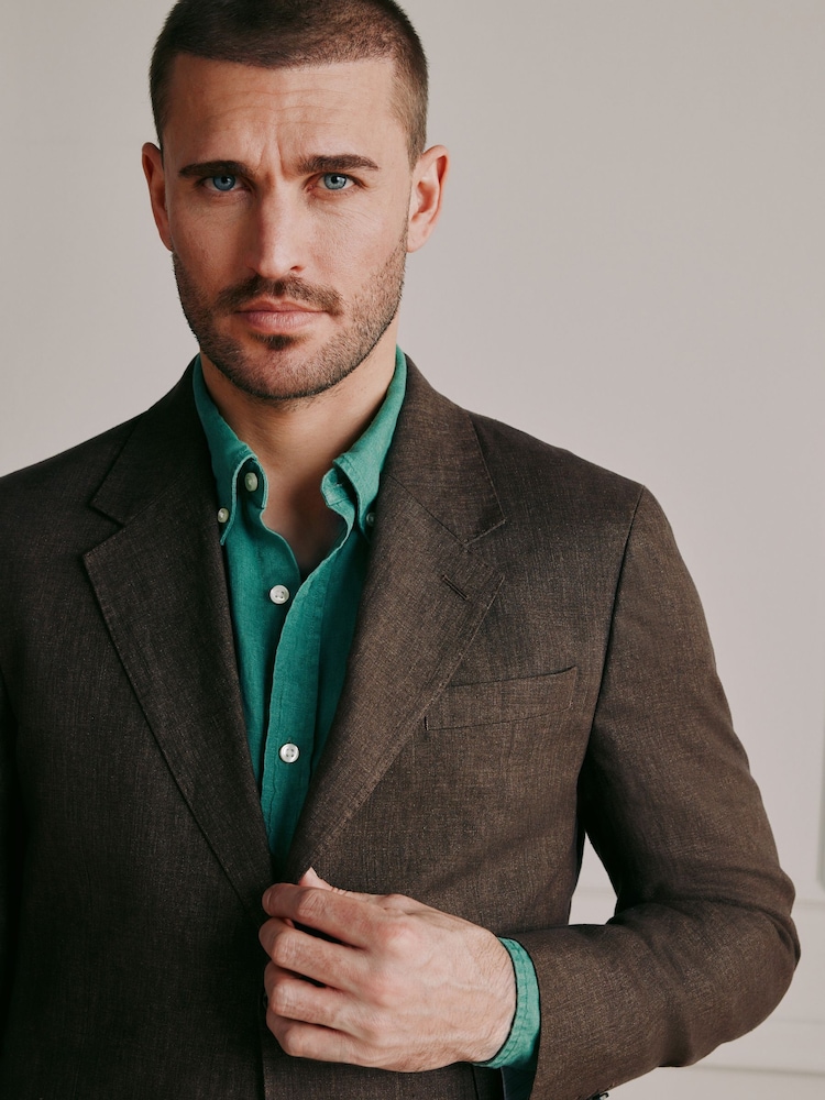 Brown Slim Fit Signature Italian Linen Suit Jacket - Image 1 of 6