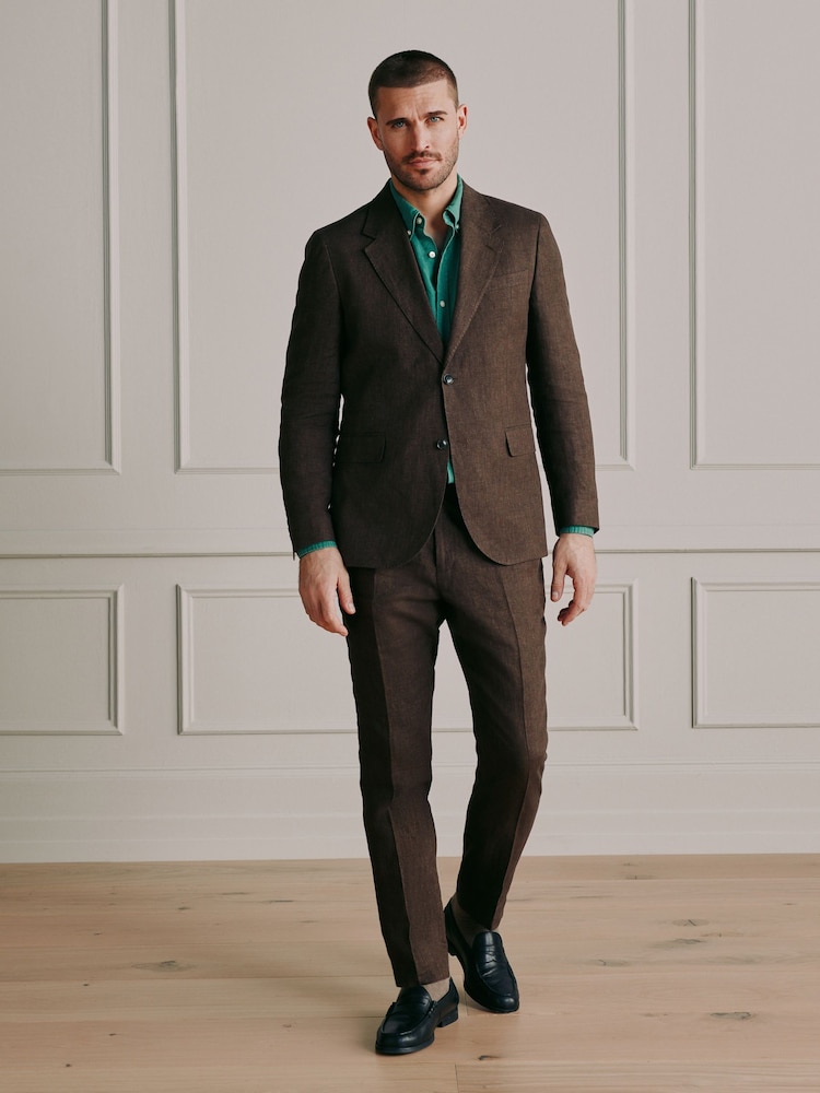 Brown Slim Fit Signature Italian Linen Suit Jacket - Image 2 of 6