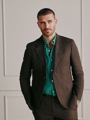 Brown Slim Fit Signature Italian Linen Suit Jacket - Image 4 of 6