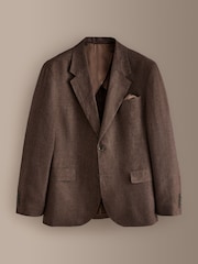 Brown Slim Fit Slim Fit Signature Leomaster 100% Italian Linen Suit Jacket - Image 7 of 12