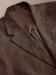 Brown Slim Fit Slim Fit Signature Leomaster 100% Italian Linen Suit Jacket - Image 9 of 12