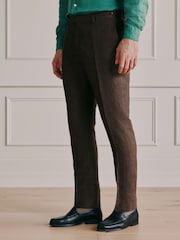 Brown Slim Fit Signature Italian Linen Suit Trousers - Image 1 of 11
