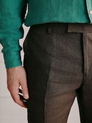 Brown Slim Fit Signature Italian Linen Suit Trousers - Image 4 of 11