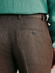 Brown Slim Fit Signature Italian Linen Suit Trousers - Image 5 of 11