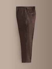 Brown Slim Fit Signature Italian Linen Suit Trousers - Image 8 of 11
