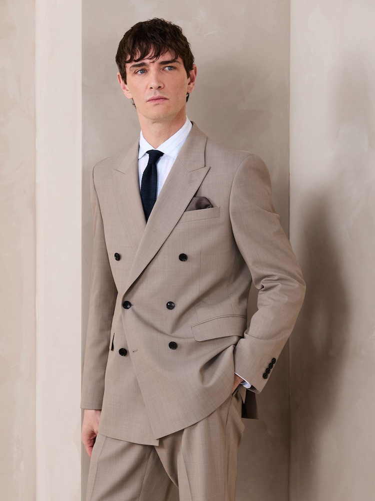 Neutral Double Breasted Tailored N.Premium Merino Wool Blend Texture Suit Jacket - Image 1 of 8 Neutral Double Breasted Tailored N.Premium Merino Wool Blend Texture Suit Jacket - Image 1 of 8