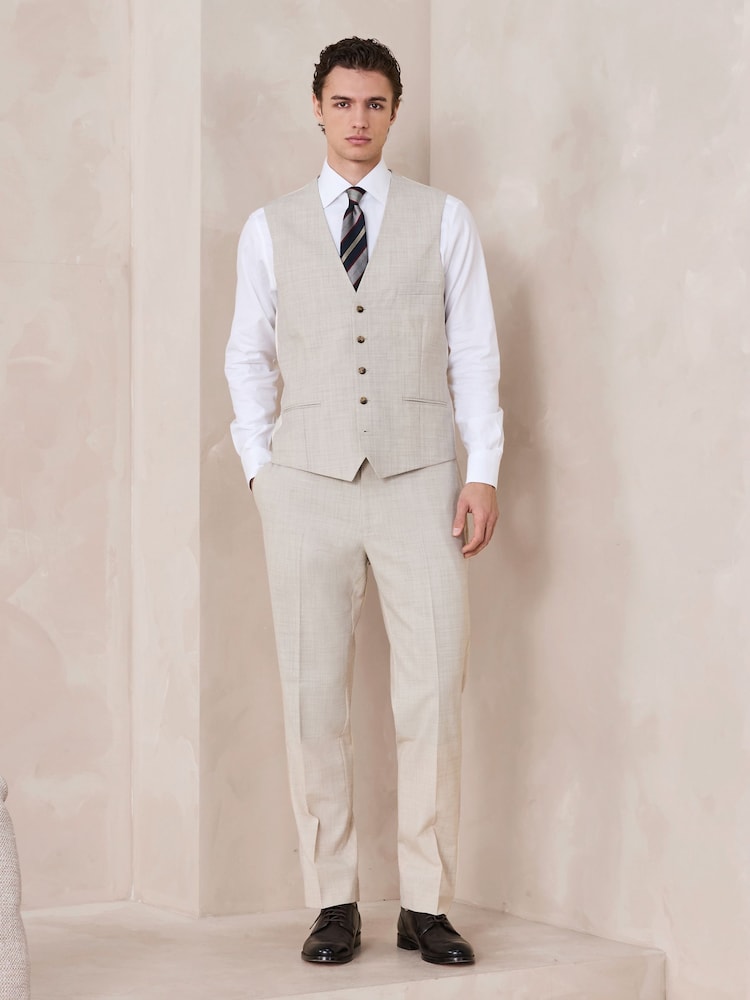 Neutral N.Premium Wool Blend Motion Flex Marl Texture Suit Waistcoat. - Image 2 of 9