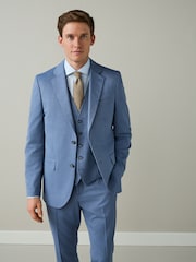 Chambray Blue Slim Fit Textured Suit Jacket - Image 1 of 10